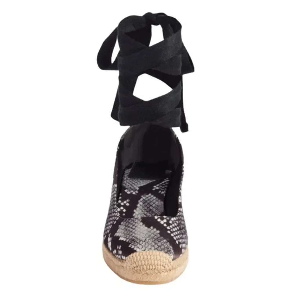 Tory Burch Heather Snakeskin Espadrille Wedge Heels Sz 7